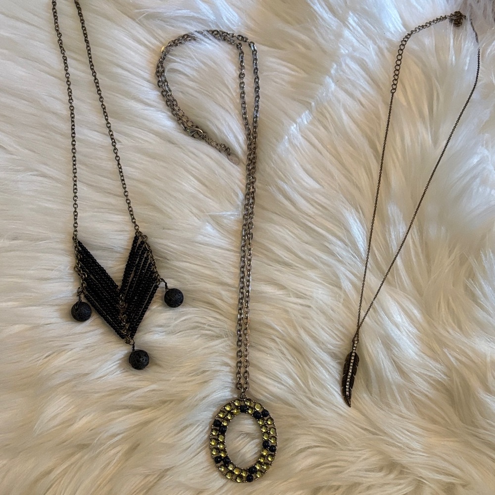 NEW Lot of 3 Chic Black and Gold Necklace Trio Bundle of 3 Set of 3 NWOT